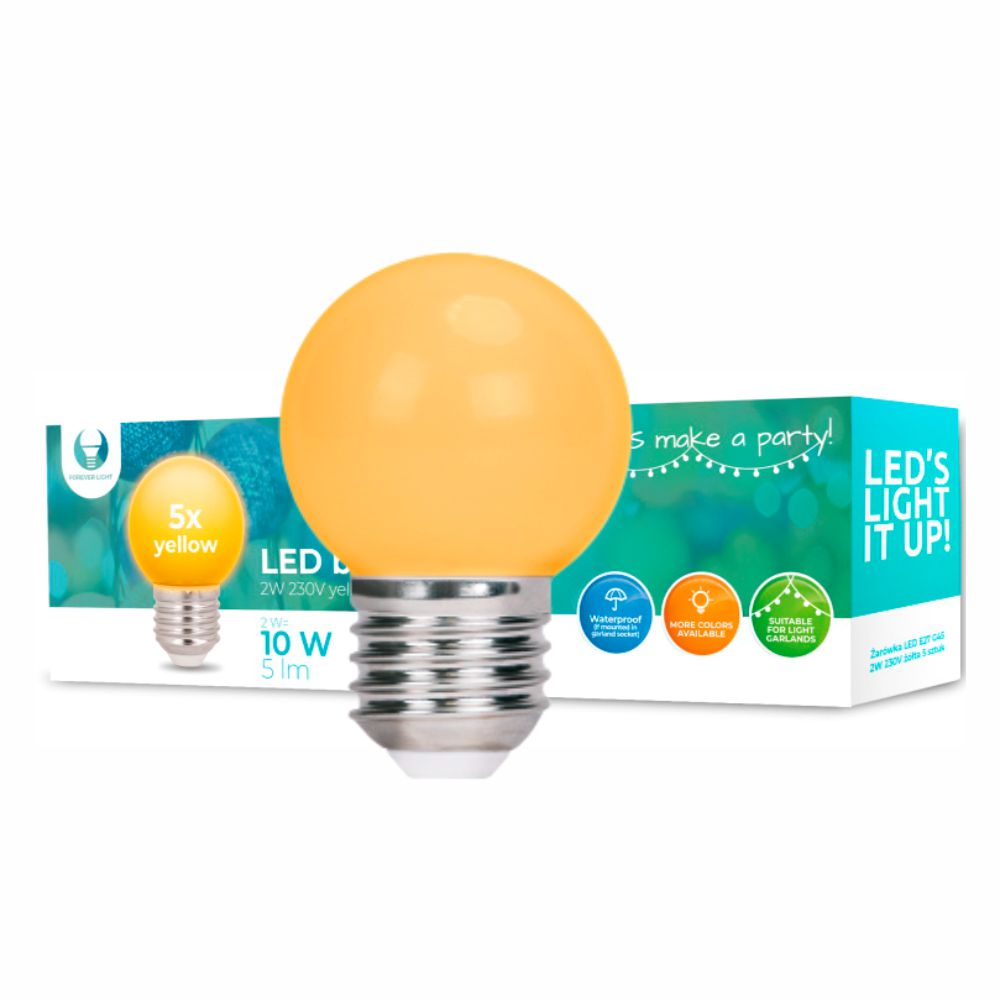 Conjunto 5 Lâmpadas E27 2W10W 230V Led Amarelo