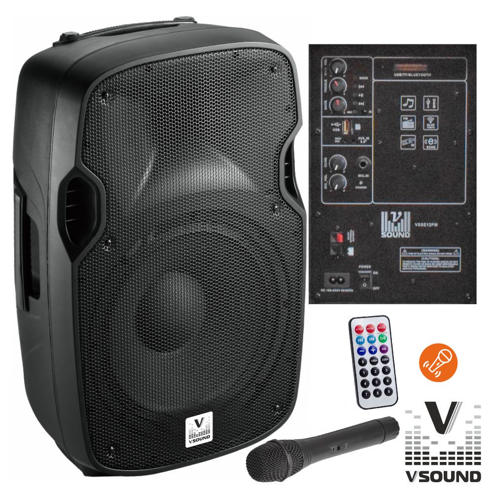 Coluna Amplificada 12" Usb/Bt/Sd/Bat Mic S/Fios Vsound