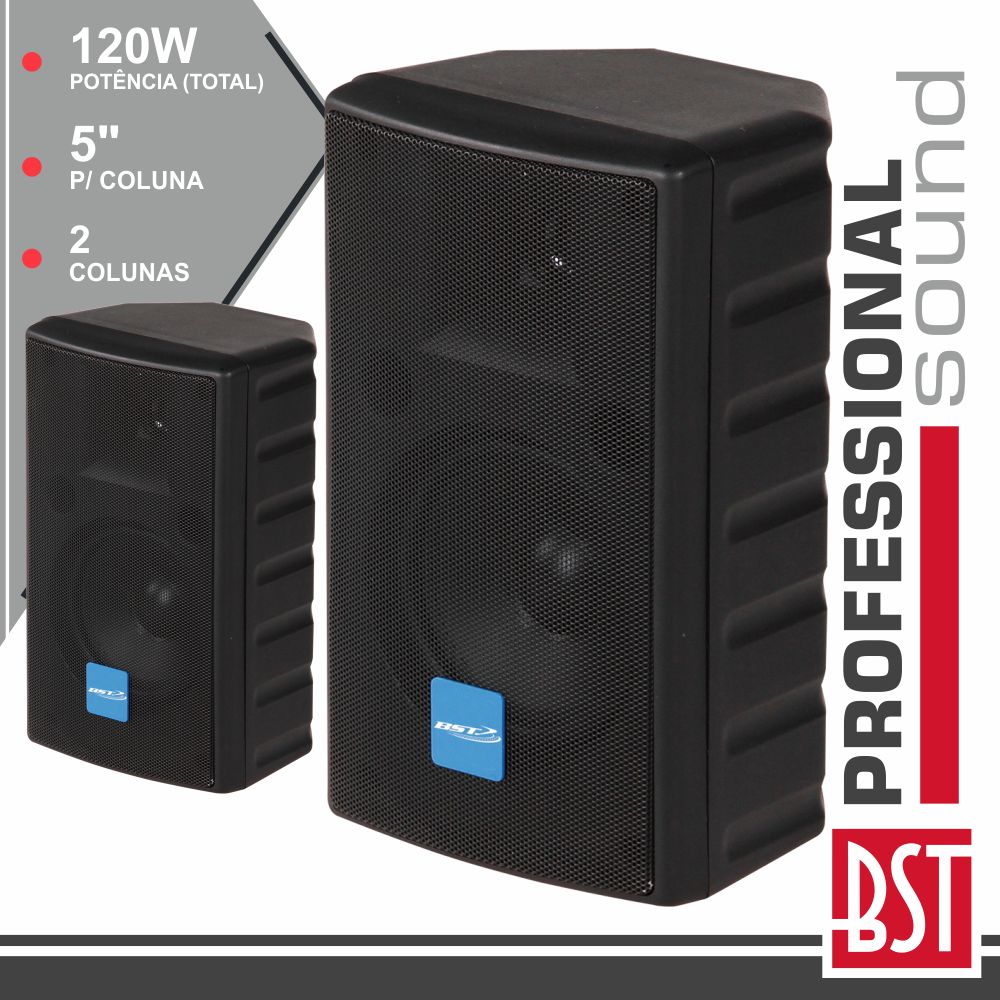 Conjunto 2 Colunas 2 Vias 5" 120W Pretas Abs Bst