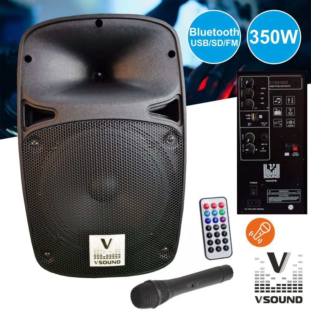 Coluna Amplificada 8" Usb/Bt/Sd/Bat Mic S/Fios Vsound