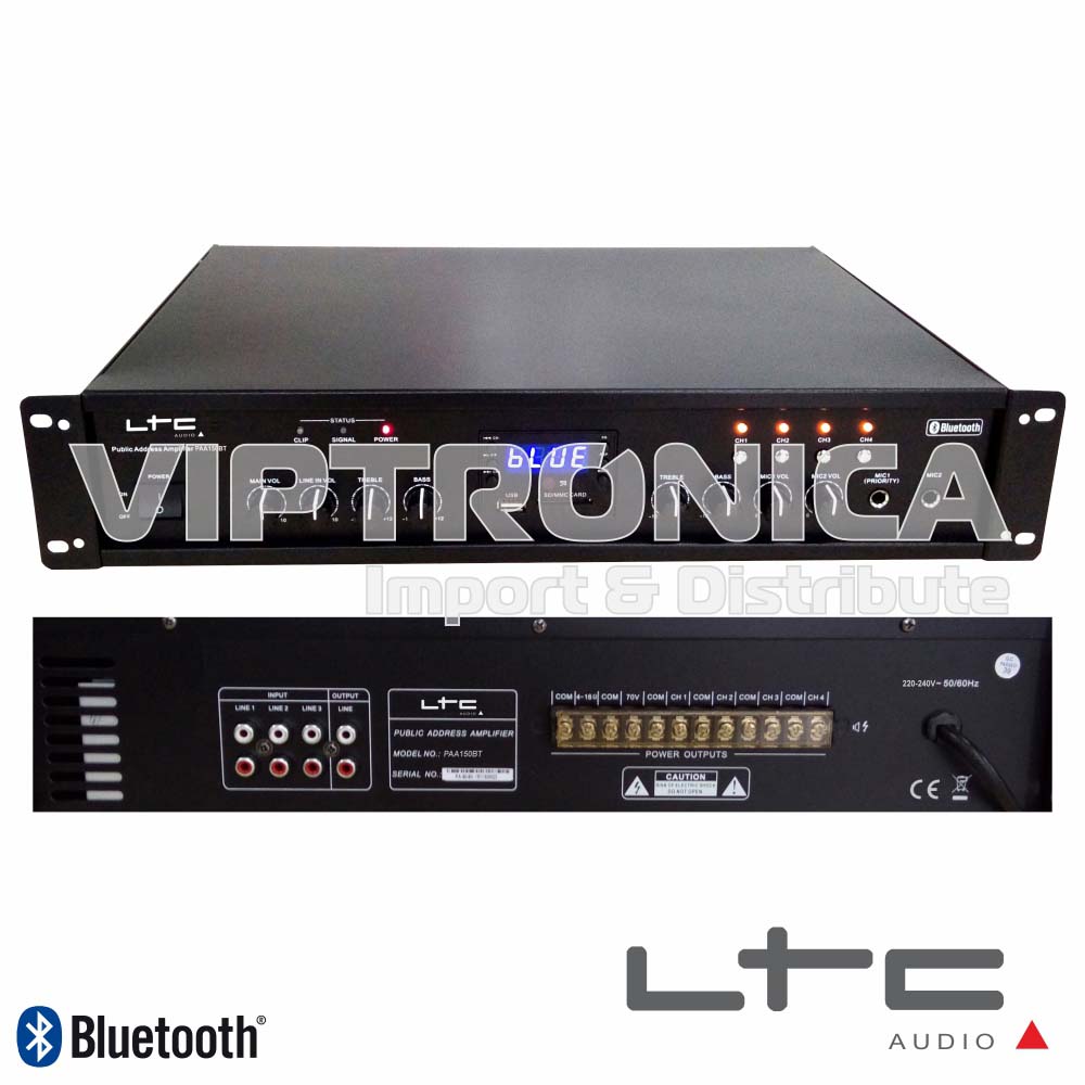 Amplificador 19" 4 Zonas Pa 100V 180W Mp3 Usb/Sd Ltc