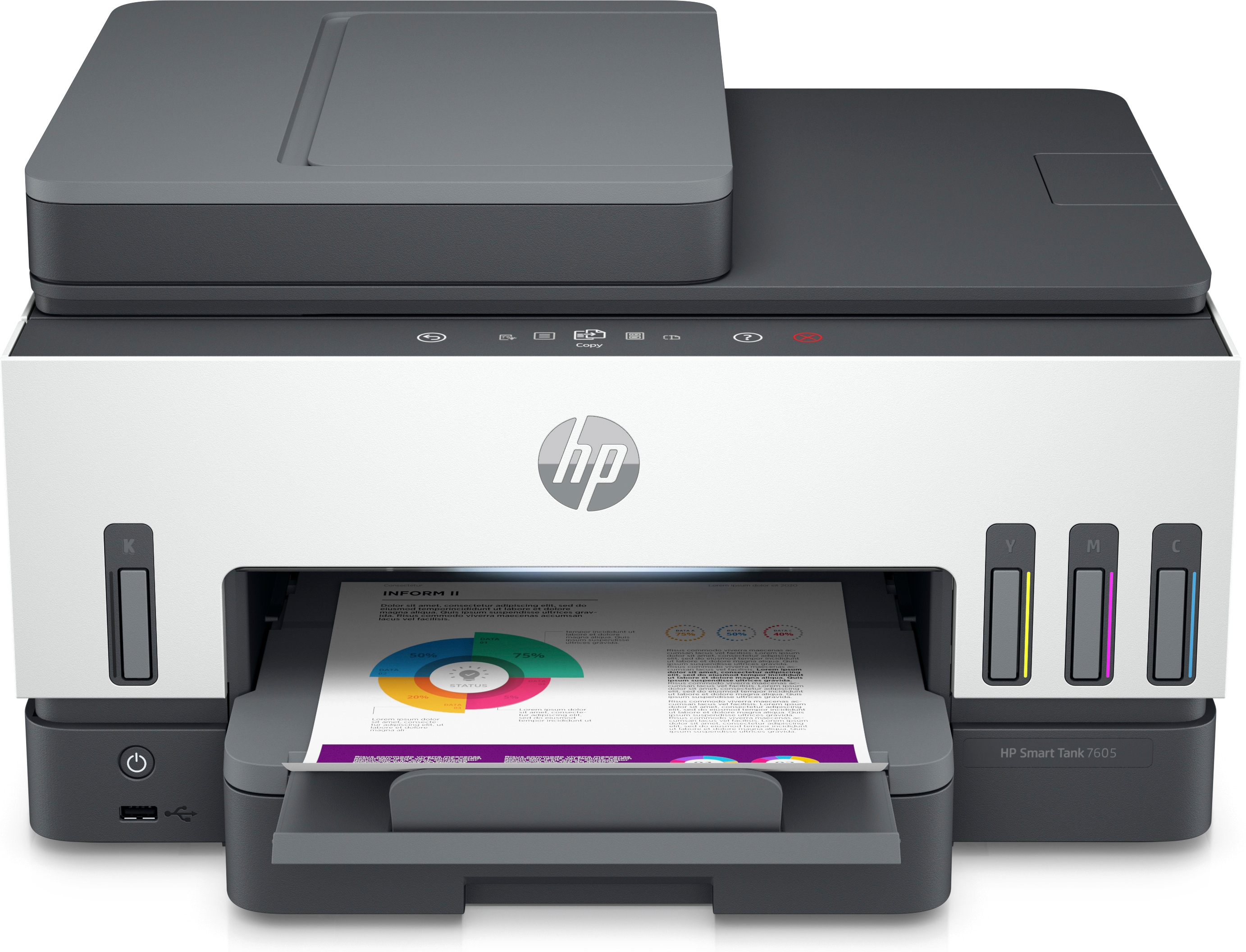 Multifuncional HP Inkjet Color Inkjet Tanque Inteligente 7605 Fax - A4 - 15ppm - 9ppm Cor - Impressão Duplex - Rede - Wi-Fi