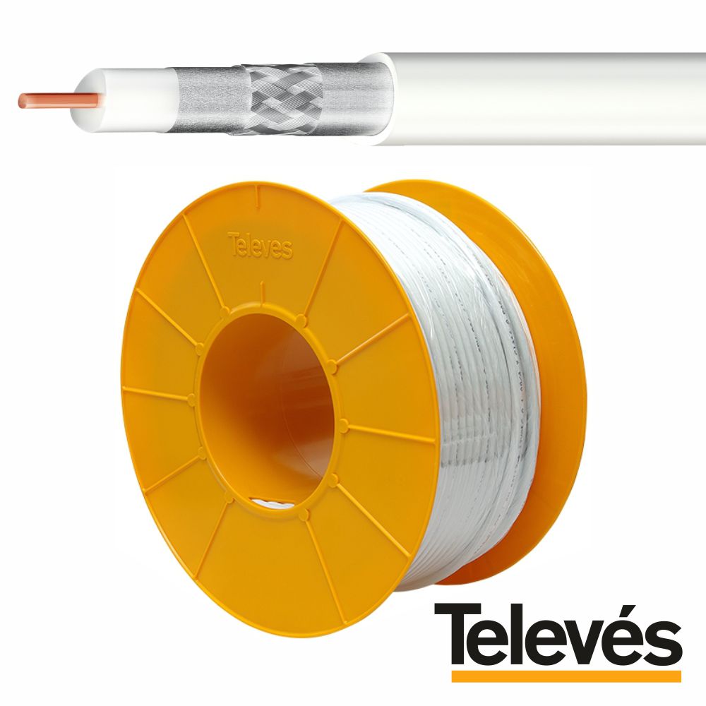 Cabo Coaxial 75 Ohm Ø6.5mm Cobre Branco TELEVÉS