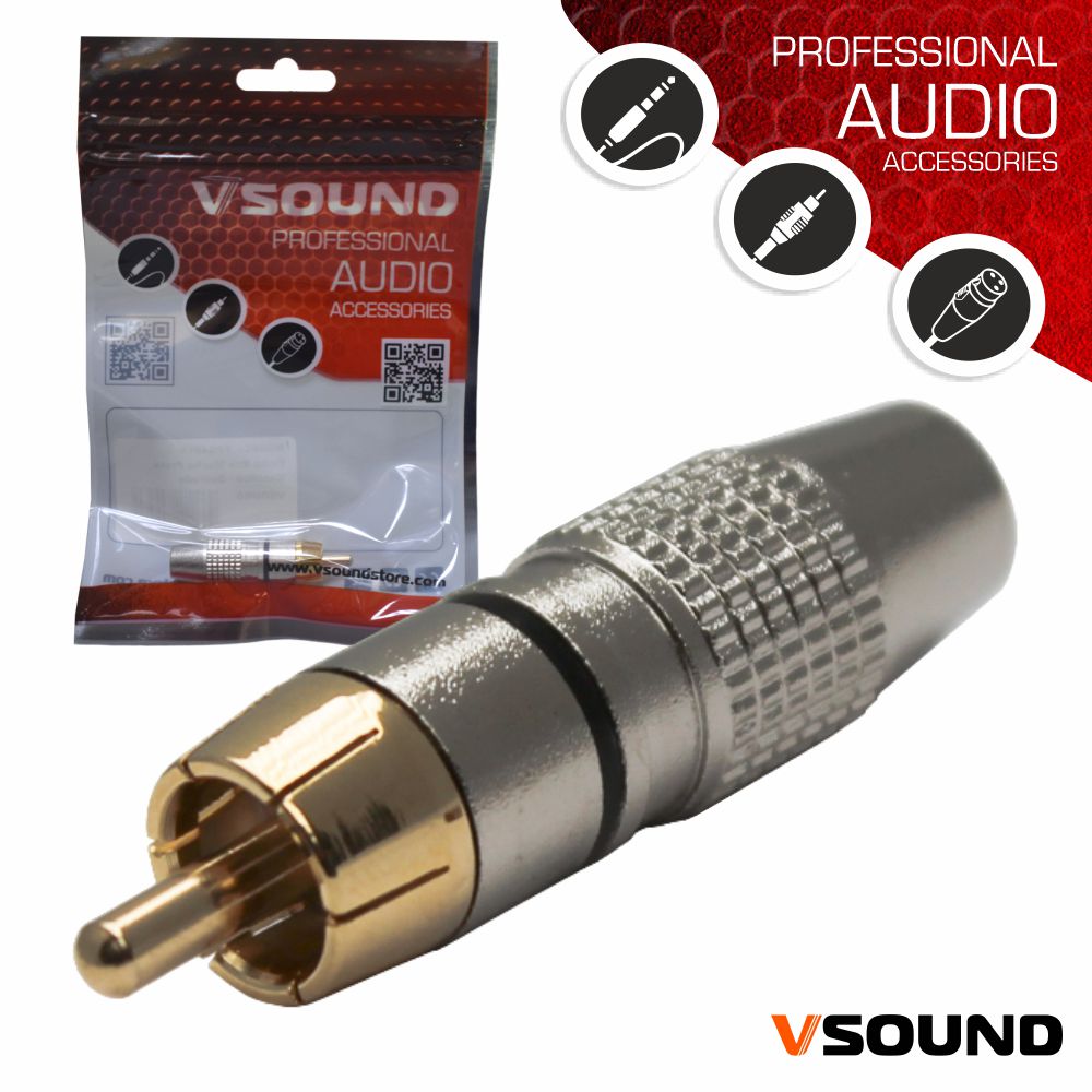 FICHA RCA MACHO PRETA METÁLICA / DOURADA VSOUND