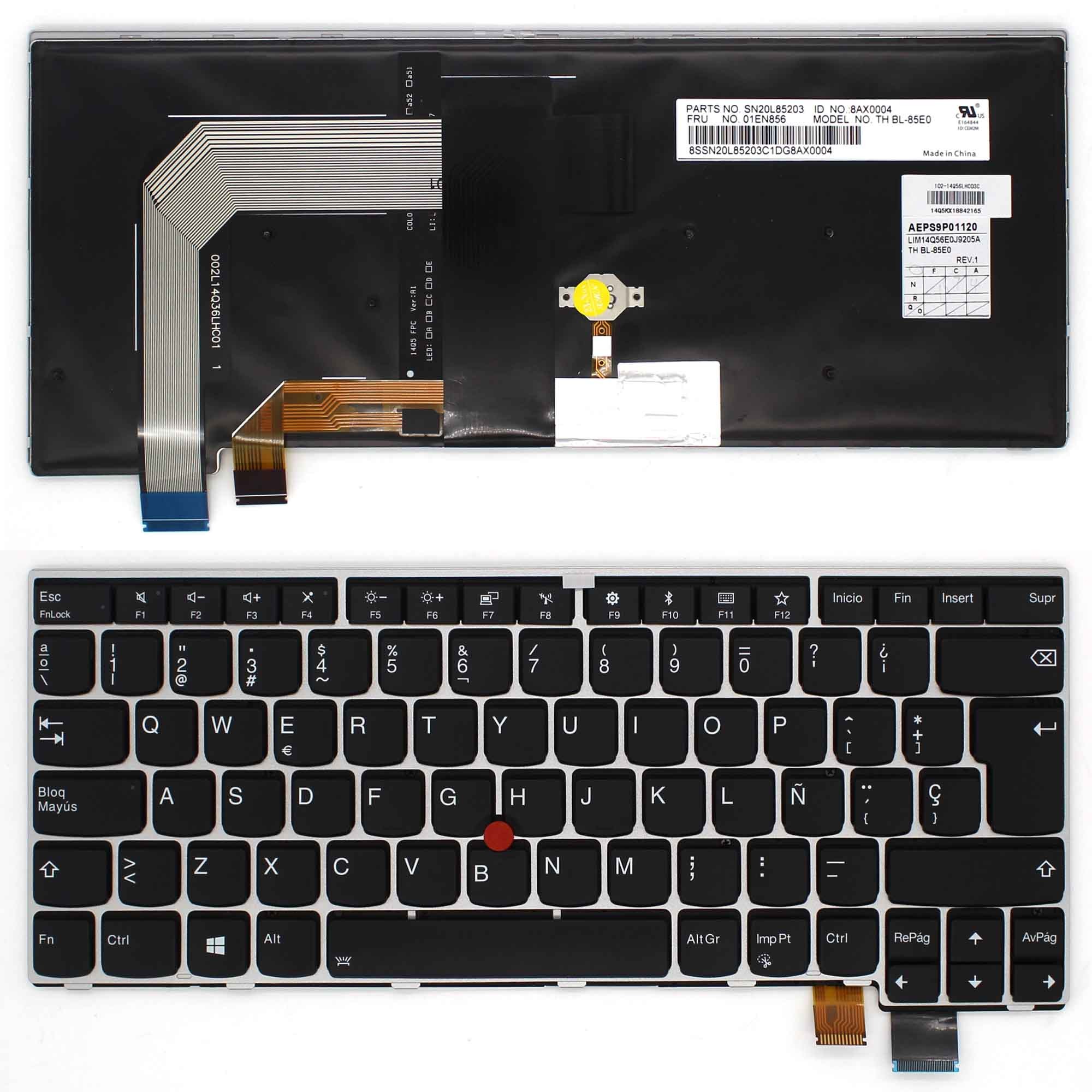 Teclado Retroiluminado para Portatil Lenovo ThinkPad T460S Estrutura Prata