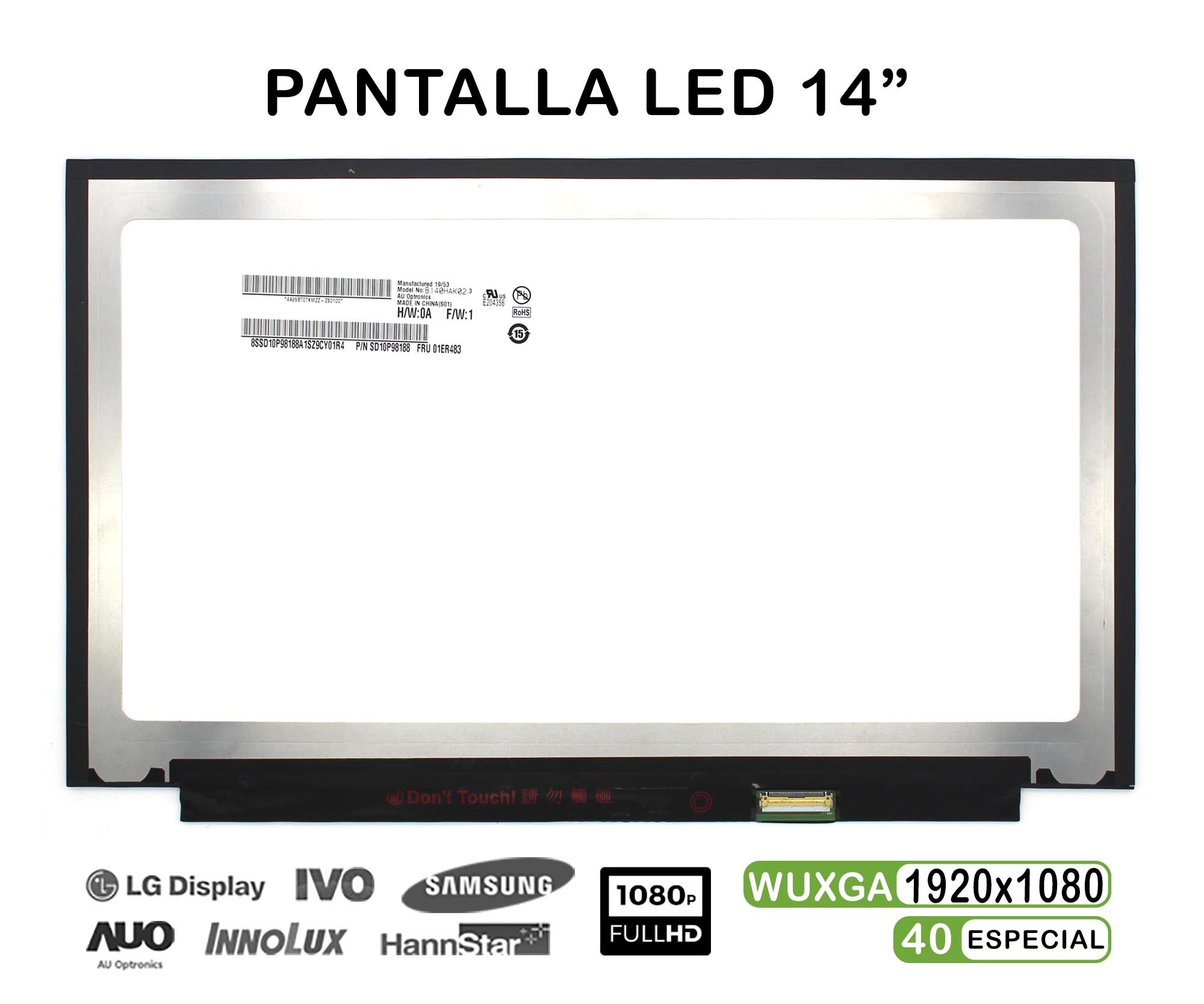 Ecrã LED Tátil de 14" para Portatil B140Hak02.3 H/W:0A F/W:1