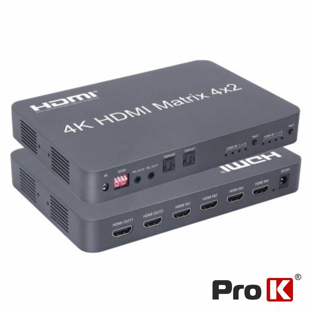 Distribuidor Comutador HDMI 4 Entradas 2 Saídas 4K Edid Prok
