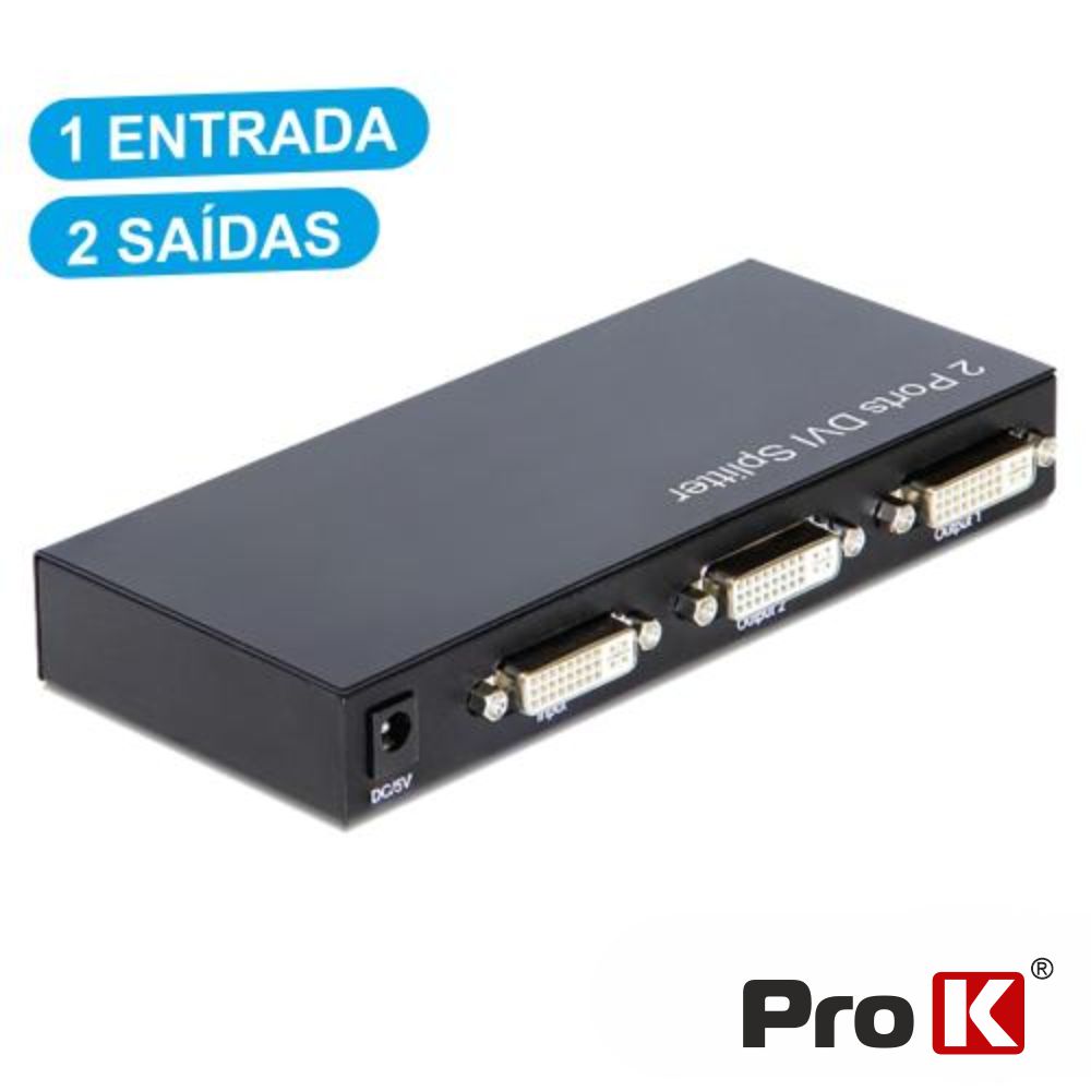 Distribuidor DVI-I Amplificado 1 Entrada 2 Saídas Prok