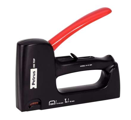 Prego/grampeador superior Petrus 295 - para grampos de 530/6 a 14 mm e pinos tipo 8 de 15 mm - ajuste de potência - cor preta/ve