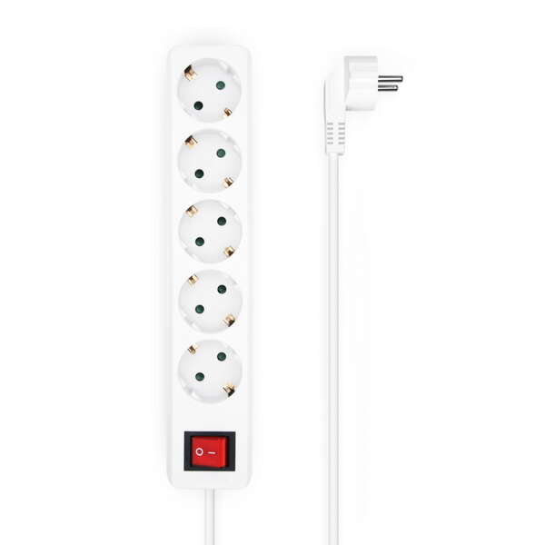 Aisens Base Múltipla 5 Tomadas com Interruptor com Cabo 3×1,5mm2 - 1,4m - Cor Branca