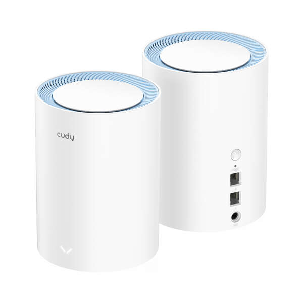 Cudy M1200 Pacote de 2 sistemas AC1200 Dual Band Mesh WiFi - 867Mbps em 5GHz, 300Mbps em 2,4GHz - 1x porta LAN 10/100Mbps, 1x po