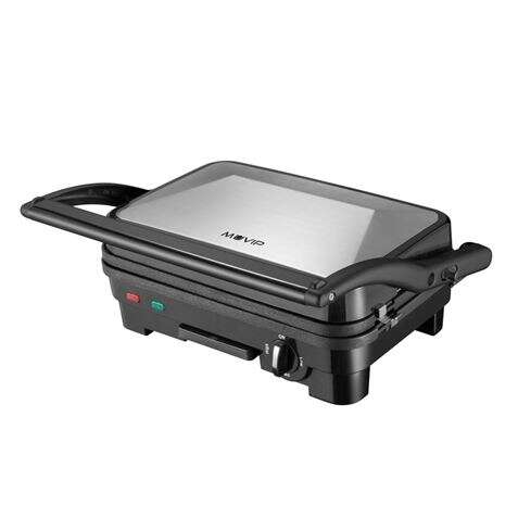 Sanduicheira Muvip de aço inoxidável 1800W - Placas de grelha antiaderentes reversíveis, lisas - Seletor de temperatura - Placa 
