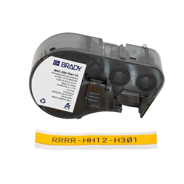Brady M4C-250-7641-YL Fita Termoretrátil de Etiquetas Texto Preto sobre Fundo Amarelo Largura 11.15mm x Comprimento 1.68m